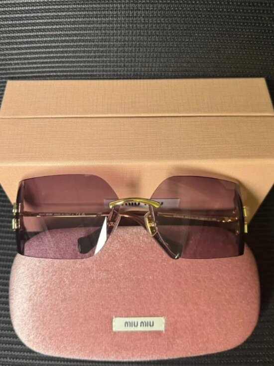 Miu Miu Pink Gold Rimless Sunglasses main image 4